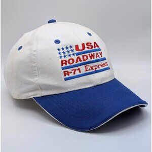 Vintage Roadway Express USA R-71 Strap Back Baseball Cap Hat Otto VTG White Blue